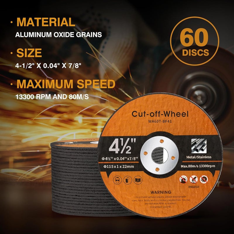 Shawya 60 Pack 4 1/2 inch Cut-Off Wheels for Metal & Stainless Steel and PVC Tube 4.5" x.040 x7/8" Cutting Wheel for Angle Grinder Aggressive Cutting disc for General Purpose Metal Cutting - Image 5